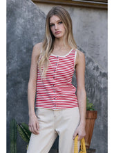 Load image into Gallery viewer, Red Striped Knit Button Tank Top