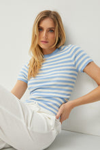 Load image into Gallery viewer, CLASSIC STRIPED CREWNECK SHORT SLEEVE SWEATER - Sky
