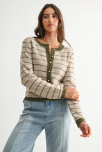 Load image into Gallery viewer, Olive Striped Cardigan with Gold Buttons
