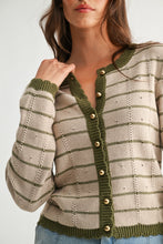Load image into Gallery viewer, Olive Striped Cardigan with Gold Buttons