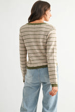 Load image into Gallery viewer, Olive Striped Cardigan with Gold Buttons