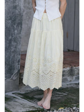 Load image into Gallery viewer, Tiered Embroidered Eyelet Midi Skirt- Butter