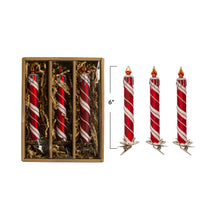 Load image into Gallery viewer, 6"H Glass Candle Clip-on Ornaments with Glitter, Red & White Set of 3