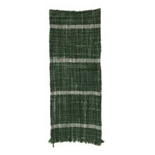 Load image into Gallery viewer, 72&quot;L x 14&quot;W Woven Wool Blend Slub Table Runner w/ Stripes &amp; Fringe, Green
