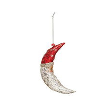 Load image into Gallery viewer, 6-1/4"H Hand-Painted Mercury Glass Santa Moon Ornament with Glitter, Red & Silver