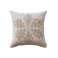 Load image into Gallery viewer, 18" Square Cotton Canvas Pillow with embroidered Snowflake & Beads