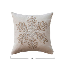 Load image into Gallery viewer, 18" Square Cotton Canvas Pillow with embroidered Snowflake & Beads