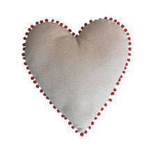 Load image into Gallery viewer, 17"L x 16"W Cotton Embroidered Heart Shaped Pillow with Pattern & Pom Pom Trim