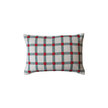 Load image into Gallery viewer, 24"L x 16"H Cotton Lumbar Pillow with Embroidery, Natural, Green & Red Plaid