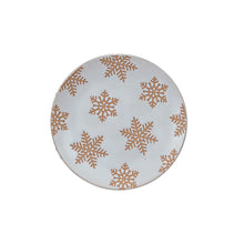 Load image into Gallery viewer, Stoneware Plate with Wax Relief Snowflakes, Reactive Glaze