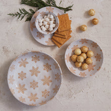 Load image into Gallery viewer, Stoneware Plate with Wax Relief Snowflakes, Reactive Glaze