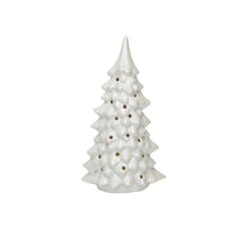 Load image into Gallery viewer, 10-1/4"H Stoneware LED Tree with Cut-Outs, Iridescent Finish, Cream