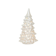 Load image into Gallery viewer, 10-1/4"H Stoneware LED Tree with Cut-Outs, Iridescent Finish, Cream