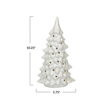 Load image into Gallery viewer, 10-1/4"H Stoneware LED Tree with Cut-Outs, Iridescent Finish, Cream