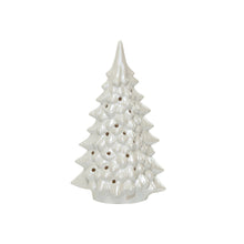 Load image into Gallery viewer, 12-1/4"H Stoneware LED Tree with Cut-Outs, Iridescent Finish, Cream