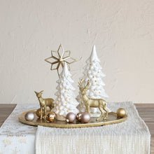 Load image into Gallery viewer, 12-1/4"H Stoneware LED Tree with Cut-Outs, Iridescent Finish, Cream
