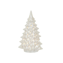 Load image into Gallery viewer, 12-1/4"H Stoneware LED Tree with Cut-Outs, Iridescent Finish, Cream