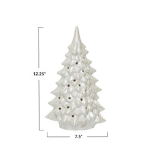 Load image into Gallery viewer, 12-1/4"H Stoneware LED Tree with Cut-Outs, Iridescent Finish, Cream