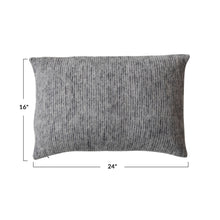 Load image into Gallery viewer, 24"L x 16"H Brushed New Zealand Wool Striped Lumbar Pillow, Grey