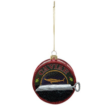 Load image into Gallery viewer, Hand-Painted Glass "Caviar" in Can Ornament with Glitter
