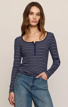 Load image into Gallery viewer, Andie Striped Henley Top- Oxford Blue