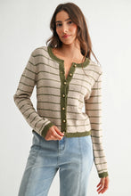 Load image into Gallery viewer, Olive Striped Cardigan with Gold Buttons