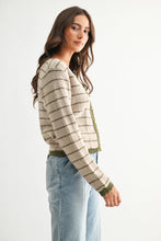 Load image into Gallery viewer, Olive Striped Cardigan with Gold Buttons