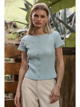 Load image into Gallery viewer, Ribbed Button Front Short Sleeve Knit Sweater