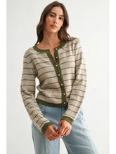 Load image into Gallery viewer, Olive Striped Cardigan with Gold Buttons