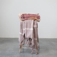 Load image into Gallery viewer, Woven Cotton Slub Throw w/ Grid Pattern &amp; Braided Fringe, Lilac Color &amp; White
