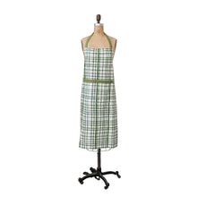 Load image into Gallery viewer, Cotton Slub Printed Plaid Apron with Pocket, Green, White and Sienna Color
