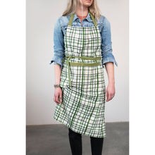 Load image into Gallery viewer, Cotton Slub Printed Plaid Apron with Pocket, Green, White and Sienna Color
