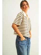 Load image into Gallery viewer, Brown Stripe Short Sleeve Polo Shirt
