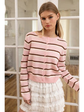 Load image into Gallery viewer, Blush Mocha Striped Button-Up Knit Cardigan
