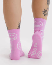 Load image into Gallery viewer, Baggu Pink Happy Crew Sock
