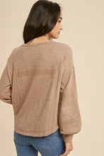 Load image into Gallery viewer, Taupe Lace Inset Long Sleeve Top
