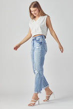 Load image into Gallery viewer, DISTRESSED BOYFRIEND JEANS WITH ROLL UP HEM - Light Wash
