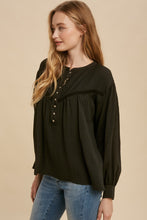 Load image into Gallery viewer, Pin Tuck Pleated Long Sleeve Blouse - Black
