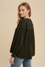 Load image into Gallery viewer, Pin Tuck Pleated Long Sleeve Blouse - Black
