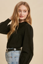 Load image into Gallery viewer, Black Pintuck Mock Neck Blouse
