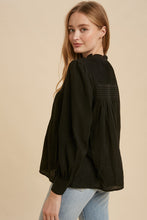 Load image into Gallery viewer, Black Pintuck Mock Neck Blouse
