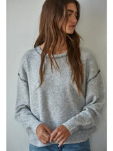 Load image into Gallery viewer, Light Heather Grey Knit Sweater with Contrast Stitches
