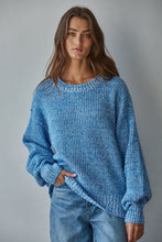 Load image into Gallery viewer, Knit Sweater Cotton Ribbed High Mock Neck Top - Blue
