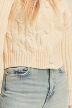Load image into Gallery viewer, CABLE KNIT PUFF SLEEVE SWEATER CARDIGAN - Ivory
