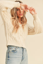 Load image into Gallery viewer, CABLE KNIT PUFF SLEEVE SWEATER CARDIGAN - Ivory
