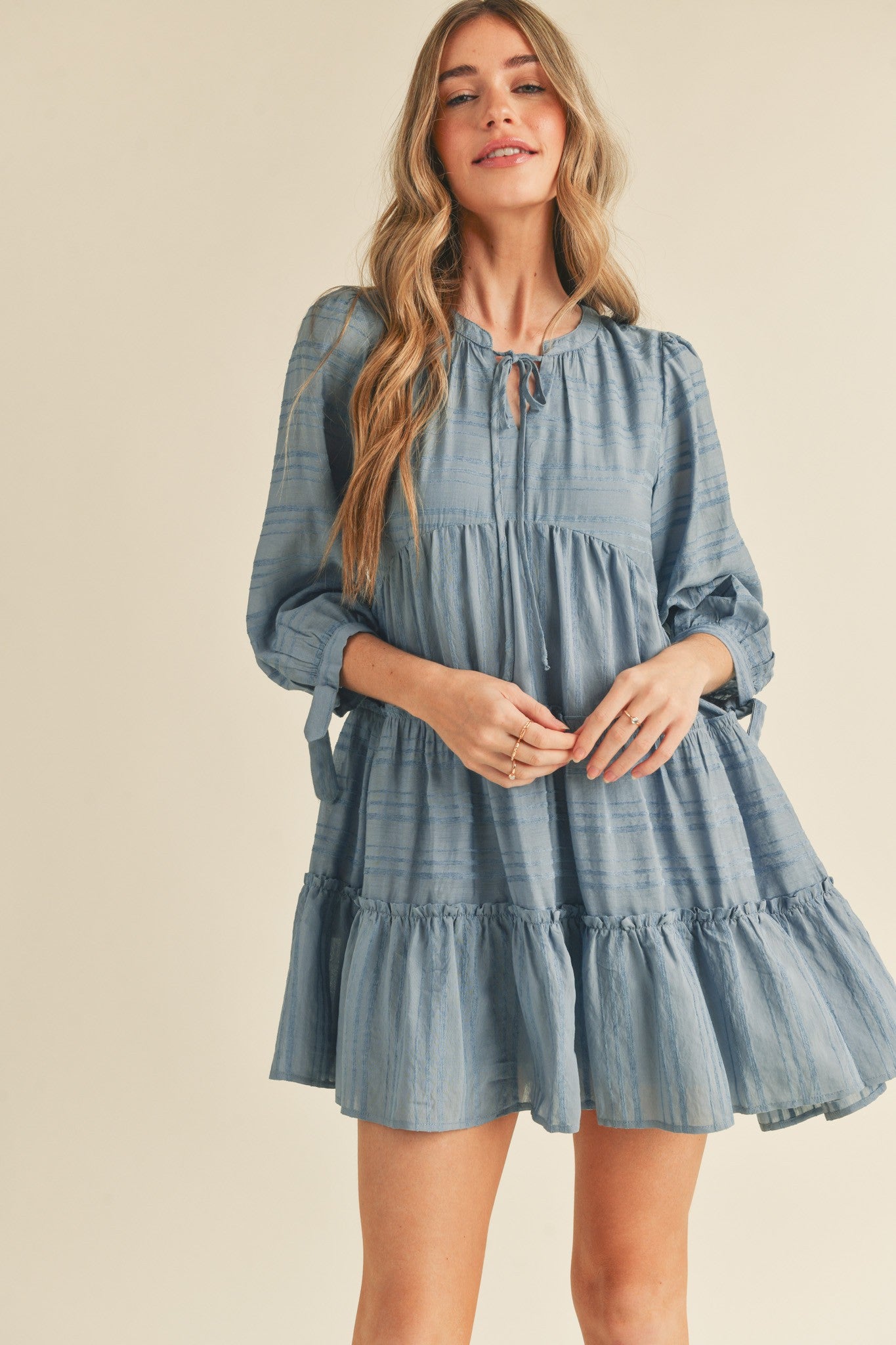 chinese dress ladies Puff Sleeve Tiered Babydoll Dress