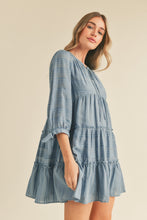 Load image into Gallery viewer, Puff Sleeve Tiered Babydoll Dress - Dusty Denim Blue
