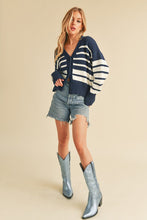 Load image into Gallery viewer, Lainey Knitted Cardi - Navy &amp; White
