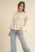 Load image into Gallery viewer, EMBROIDERED FLARE SLEEVE TOP - Cream Floral
