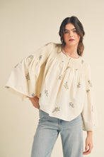 Load image into Gallery viewer, EMBROIDERED FLARE SLEEVE TOP - Cream Floral
